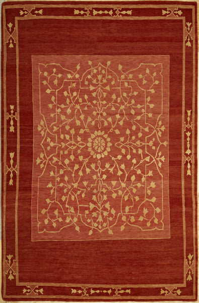 Zohbanna red eco-friendly sustainable Traditional Amala carpets 5’2” x 7’11” 100% Hand-carded Himalayan Sheep Wool Handmade in Nepal Custom Size and Colour Rug Carpet Toronto Canada US red yellow gold Interior Design