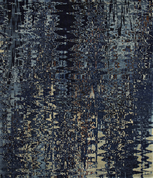 reflection in blue eco-friendly sustainable contemporary amala carpets 8′ by 10′ 100% Hand-Carded Himalayan Sheep's Wool Handmade in Nepal Custom size and colour Rug Toronto Canada US Indigo Blue Interior Design