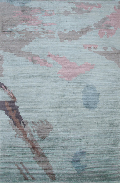 Farfalla - Hand made Organic Zee Silk Carpet with butterfly design 6' by 9', 100% Hand-carded Organic Zee Silk Handmade in Thailand Custom size and colour Rug Carpet Toronto Canada US - Purple Silver Blue Brown Interior Design Amala Carpets