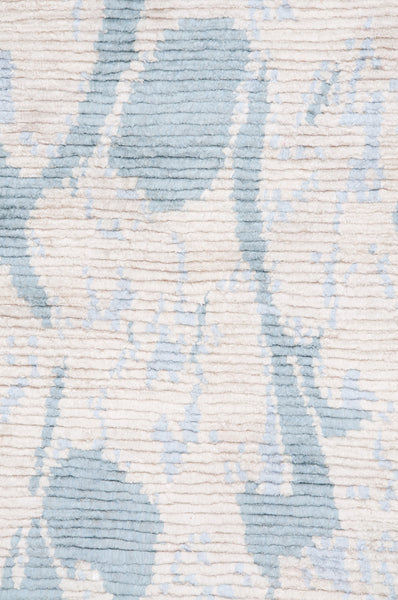 Ginkgo - Hand made Organic Zee Silk Carpet with ginkgo leaves design 6' by 9', 100% Hand-carded Organic Zee Silk Handmade in Thailand Custom size and colour Rug Carpet Toronto Canada US - Blue White Cream Interior Design Amala Carpets