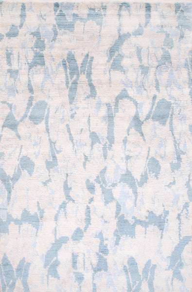 Ginkgo - Hand made Organic Zee Silk Carpet with ginkgo leaves design 6' by 9', 100% Hand-carded Organic Zee Silk Handmade in Thailand Custom size and colour Rug Carpet Toronto Canada US - Blue White Cream Interior Design Amala Carpets